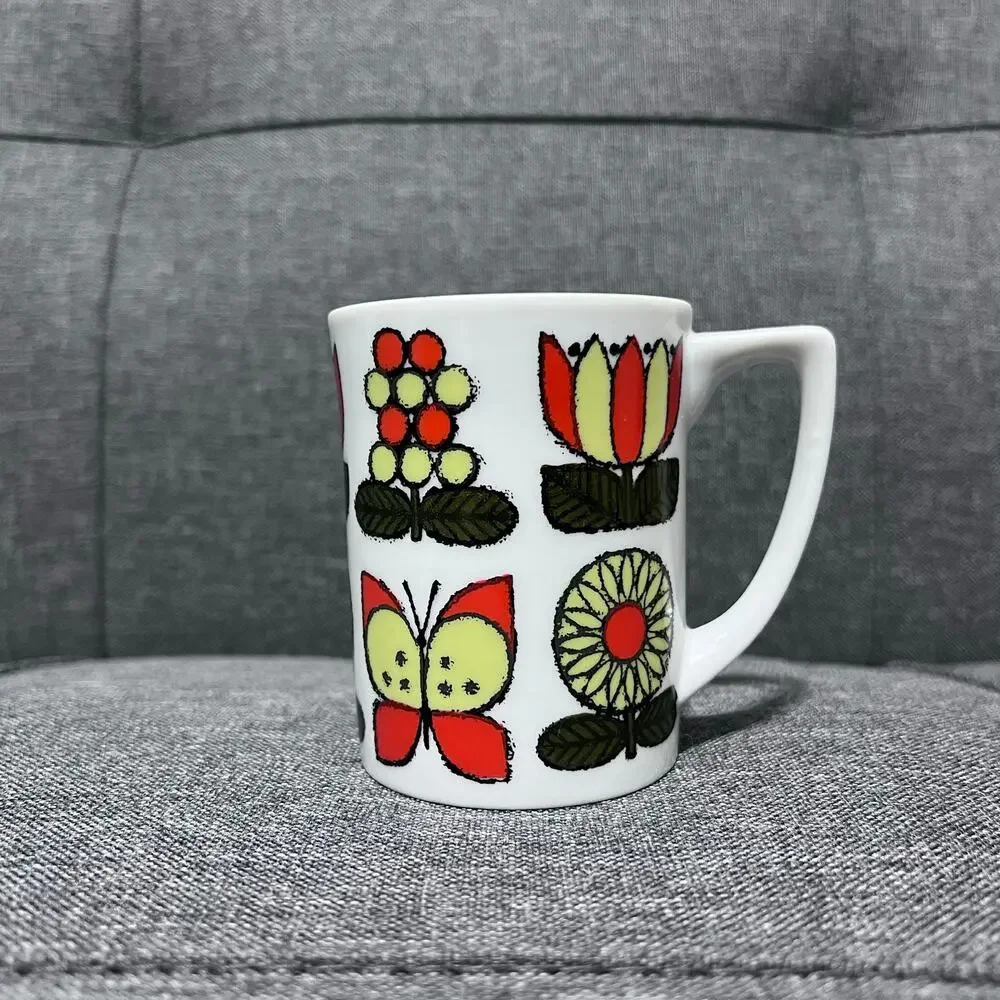 Vintage 1960s Otagiri Butterfly Flower Coffee Mug Porcelain Made Singapore